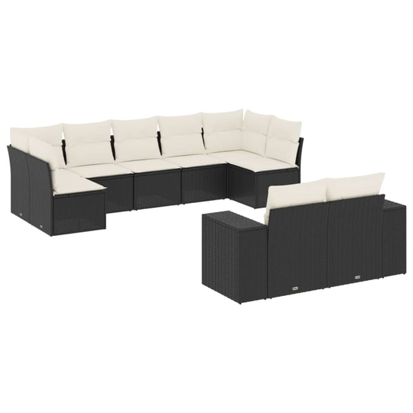 vidaXL sofasæt til haven 9 dele med hynder polyrattan sort