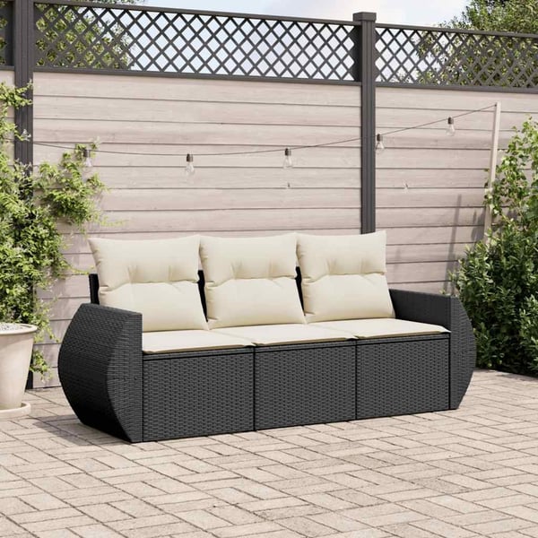vidaXL sofasæt til haven 3 dele med hynder polyrattan sort