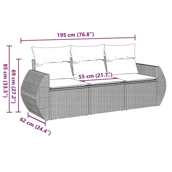 vidaXL sofasæt til haven 3 dele med hynder polyrattan sort