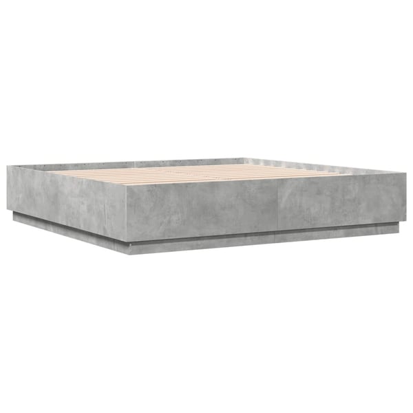 vidaXL Sengeramme med LED-lys betonggrå 200x200 cm konstruert tre
