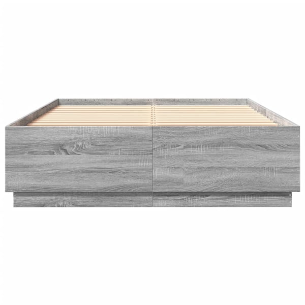 vidaXL Sengeramme med LED-lys grå sonoma 150x200 cm konstruert tre