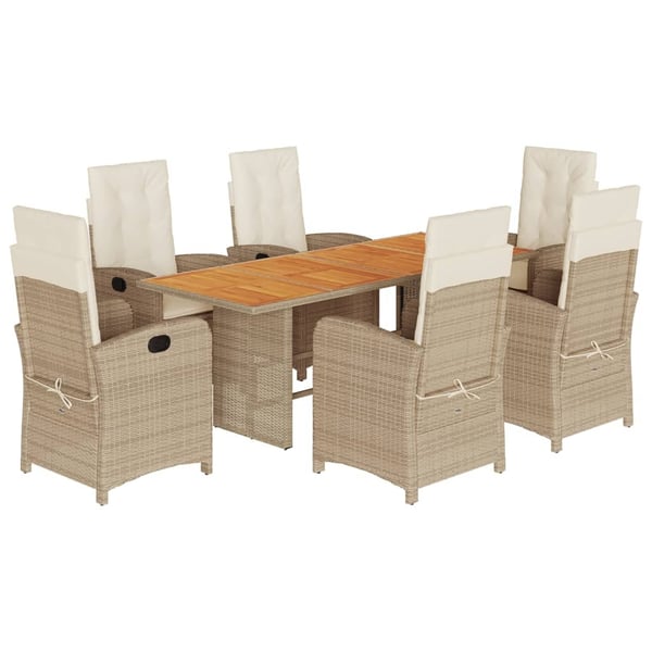 vidaXL spisebordssæt til haven 7 dele med hynder polyrattan beige
