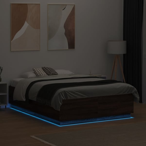 vidaXL Sengeramme med LED-lys brun eik 120x190 cm konstruert tre