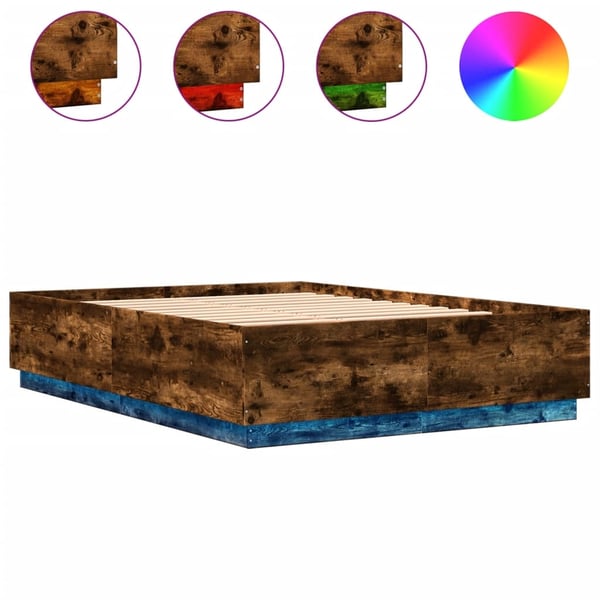 vidaXL Sengeramme med LED-lys røkt eik 150x200 cm konstruert tre
