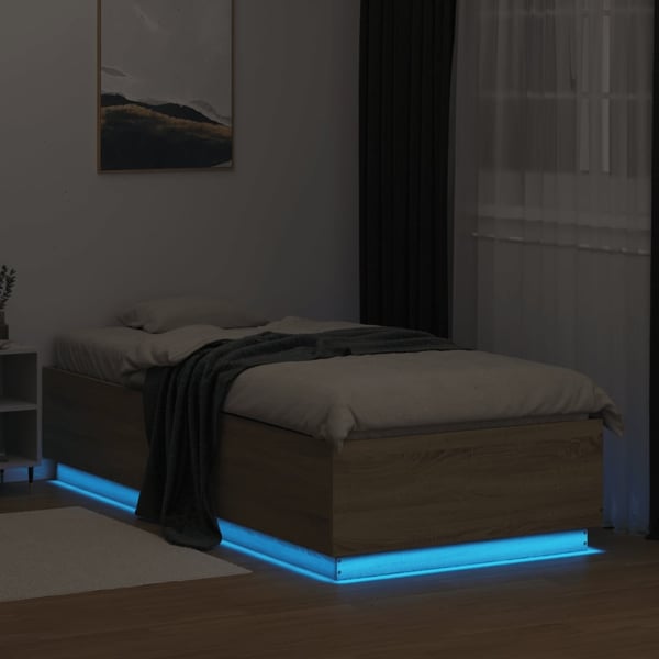 vidaXL Sengeramme med LED-lys sonoma eik 90x200 cm konstruert tre