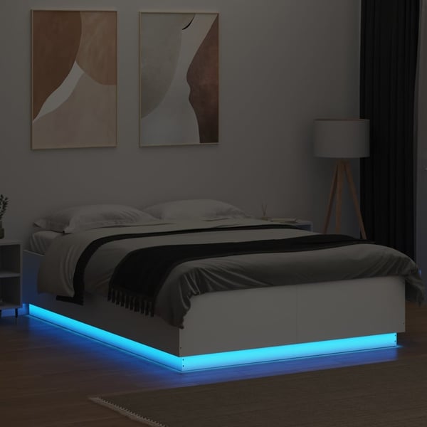vidaXL Sengeramme med LED-lys hvit 150x200 cm konstruert tre