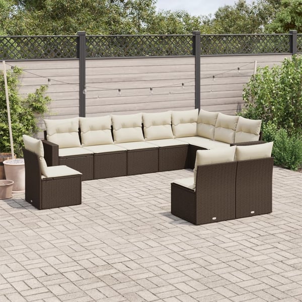 vidaXL sofasæt til haven 10 dele med hynder polyrattan brun
