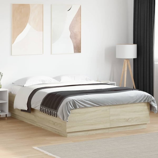 vidaXL Sengeramme med LED-lys sonoma eik 120x200 cm konstruert tre