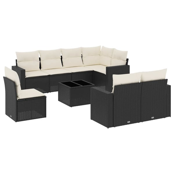 vidaXL sofasæt til haven 9 dele med hynder polyrattan sort
