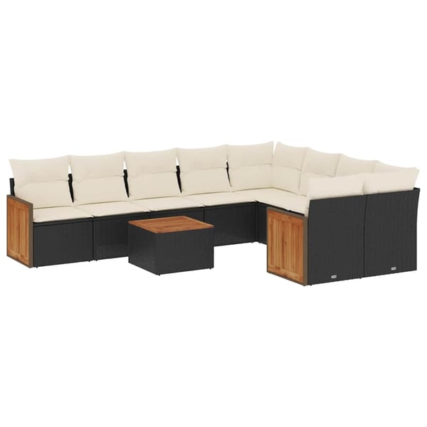 vidaXL Loungegrupp 10 delar med svarta dynor konstrotting