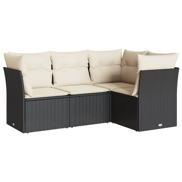 vidaXL sofasæt til haven 4 dele med hynder polyrattan sort