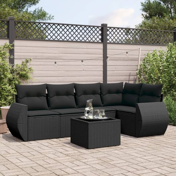 vidaXL sofasæt til haven 6 dele med hynder polyrattan sort
