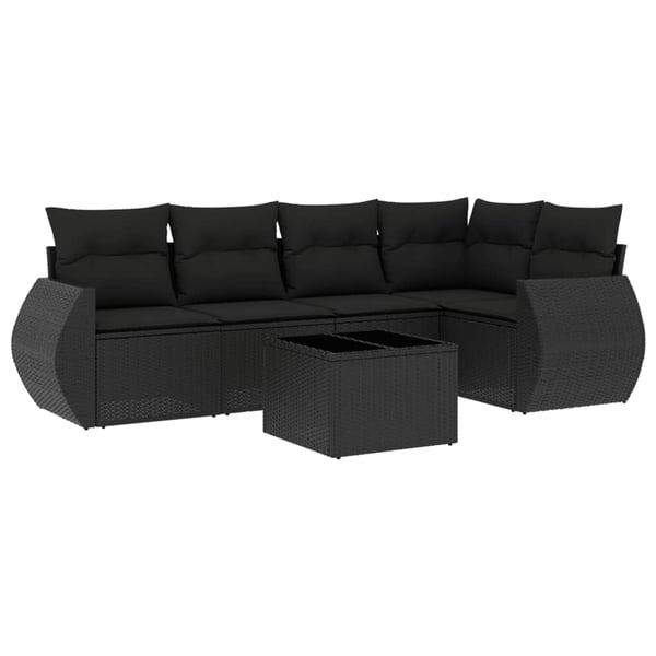 vidaXL sofasæt til haven 6 dele med hynder polyrattan sort