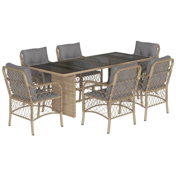 vidaXL Matgrupp för trädgården med dynor 7 delar mixbeige konstrotting