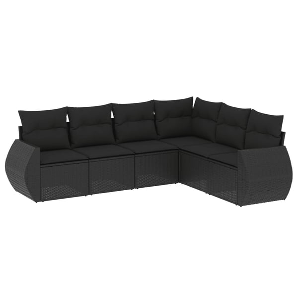 vidaXL Loungegrupp med dynor 6 delar svart konstrotting