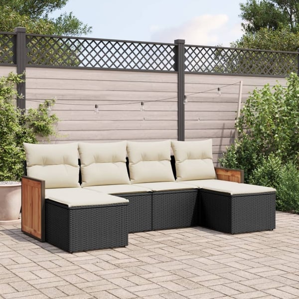 vidaXL sofasæt til haven 6 dele med hynder polyrattan sort