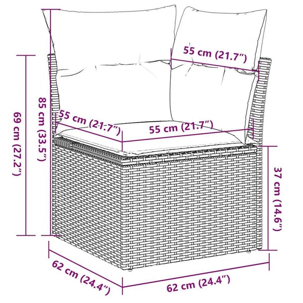 vidaXL Loungegrupp för trädgården med dynor 9 delar konstrotting brun