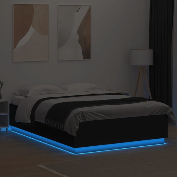 vidaXL Sengeramme med LED uten Madrass Sort 150x200 cm