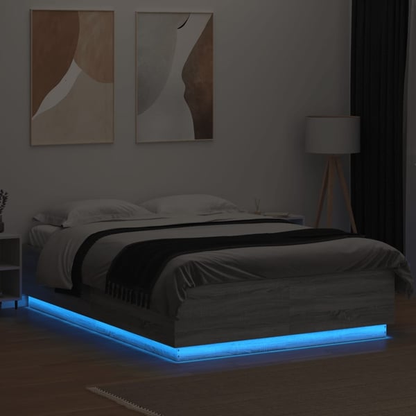vidaXL Sengeramme med LED-lys grå sonoma 160x200 cm konstruert tre