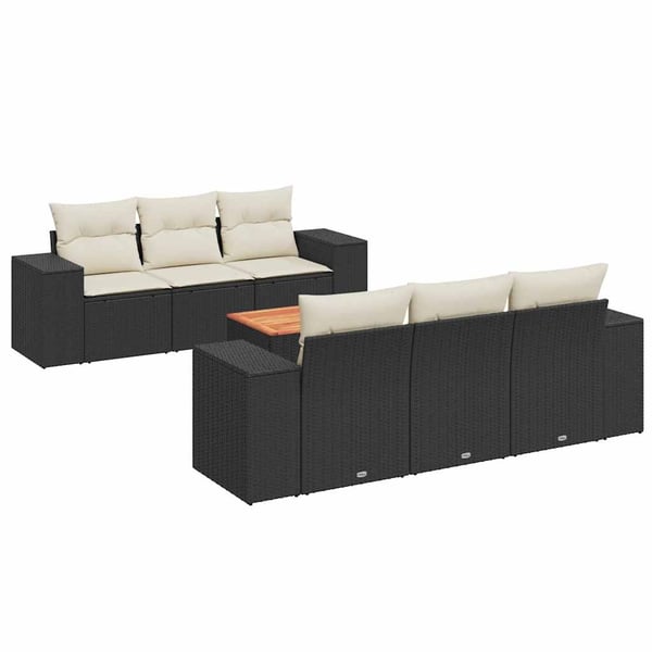 vidaXL sofasæt til haven 7 dele med hynder polyrattan sort