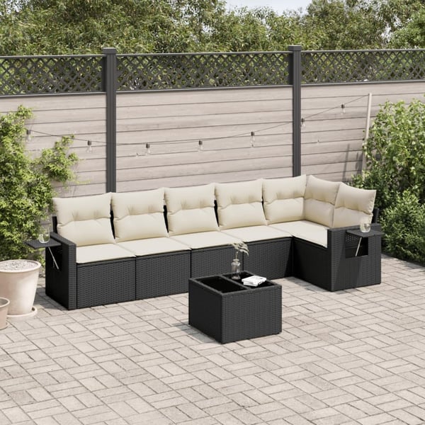 vidaXL sofasæt til haven 7 dele med hynder polyrattan sort