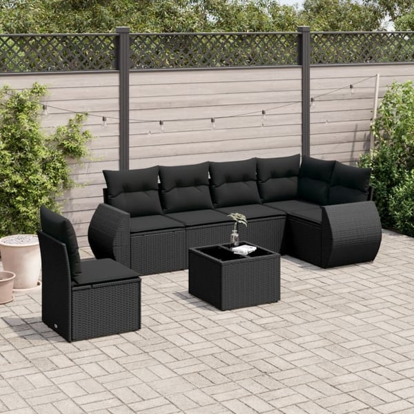 vidaXL sofasæt til haven 7 dele med hynder polyrattan sort