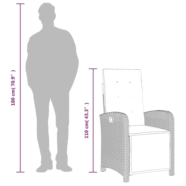 vidaXL spisebordssæt til haven 9 dele med hynder polyrattan brun