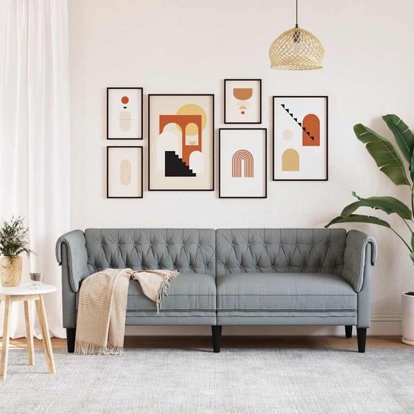 vidaXL 3-personers Chesterfield-sofa stof lysegrå