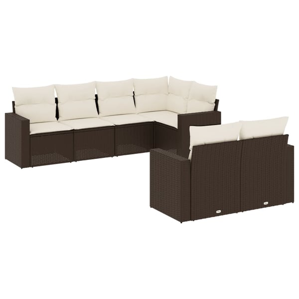 vidaXL sofasæt til haven 7 dele med hynder polyrattan brun