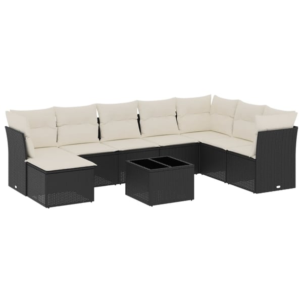 vidaXL sofasæt til haven 9 dele med hynder polyrattan sort