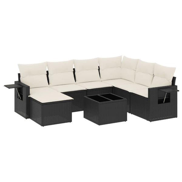 vidaXL sofasæt til haven 8 dele med hynder polyrattan sort