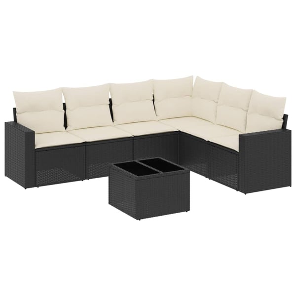 vidaXL sofasæt til haven 7 dele med hynder polyrattan sort