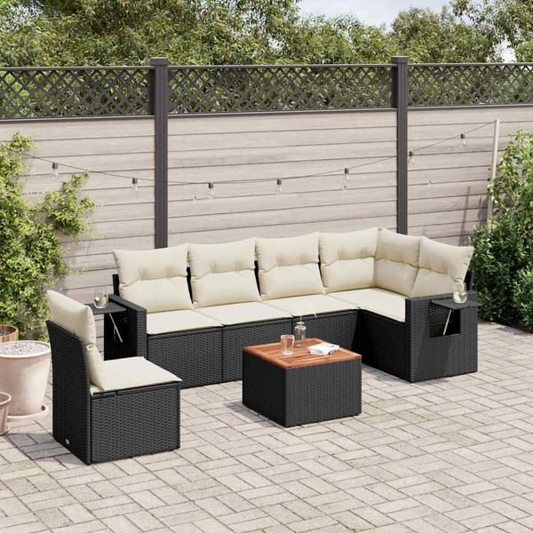 vidaXL sofasæt til haven 7 dele med hynder polyrattan sort