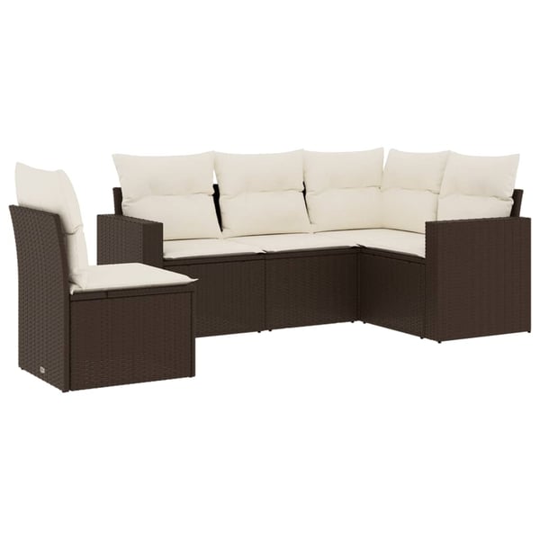 vidaXL sofasæt til haven 5 dele med hynder polyrattan brun