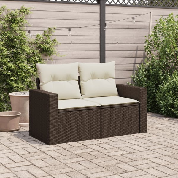 vidaXL 2-personers havesofa med hynder polyrattan brun