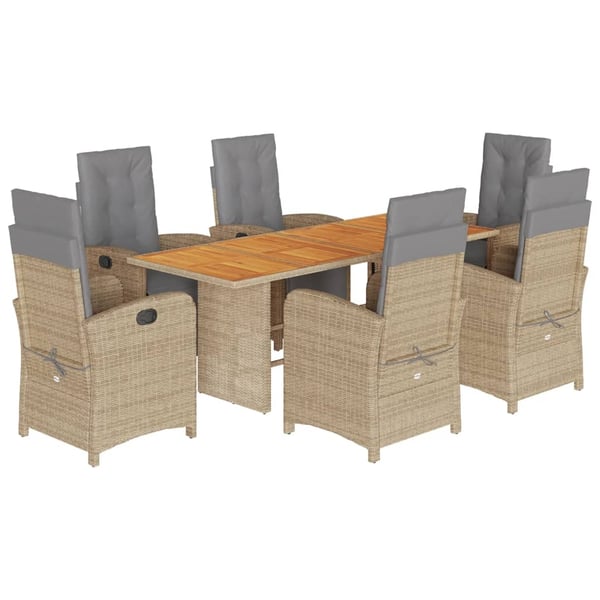 vidaXL spisebordssæt til haven 7 dele med hynder polyrattan beige