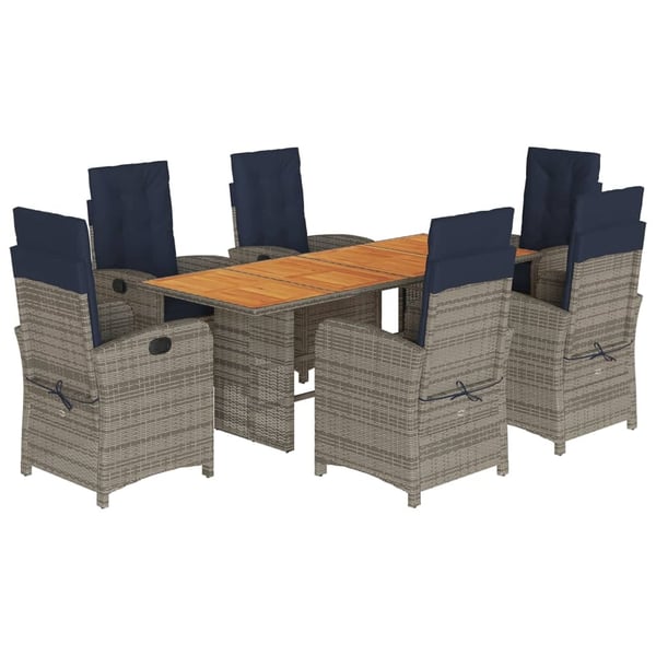 vidaXL spisebordssæt til haven 7 dele med hynder polyrattan beige