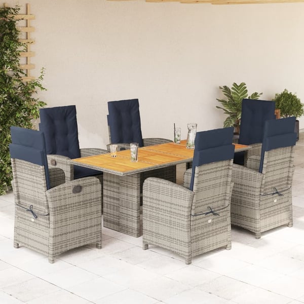 vidaXL spisebordssæt til haven 7 dele med hynder polyrattan beige