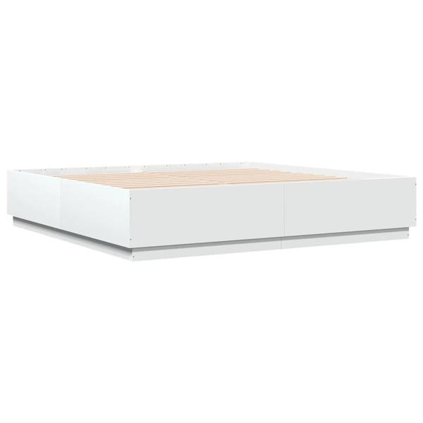 vidaXL Sengeramme med LED-lys hvit 200x200 cm konstruert tre