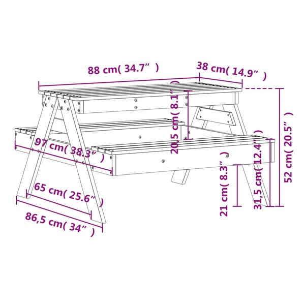 vidaXL Piknikbord for barn hvit 88x97x52 cm heltre furu