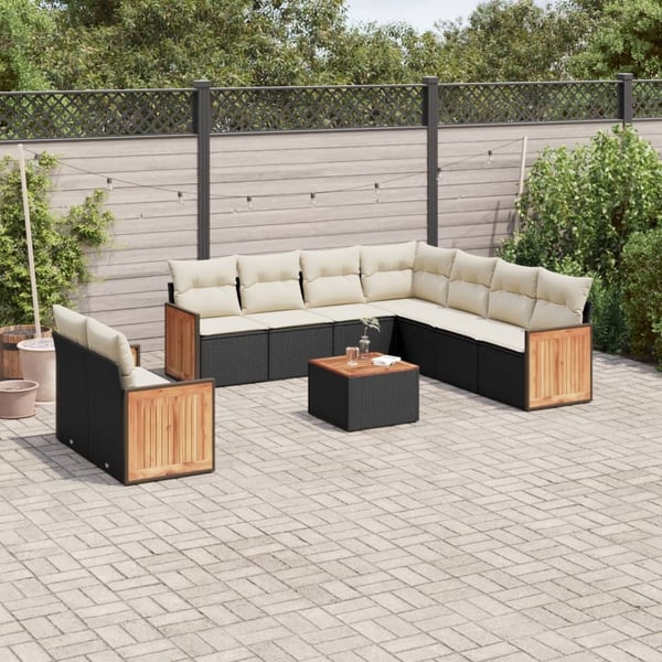 vidaXL Loungegrupp 10 delar med svarta dynor konstrotting