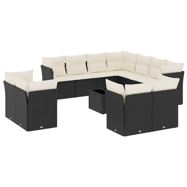 vidaXL sofasæt til haven 12 dele med hynder polyrattan sort