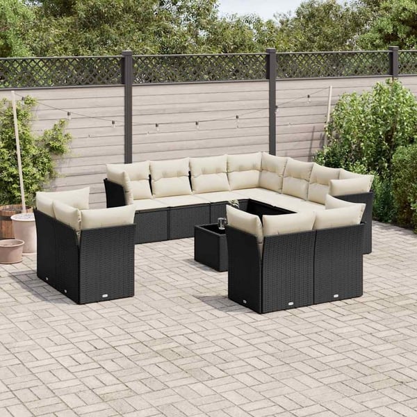 vidaXL sofasæt til haven 12 dele med hynder polyrattan sort