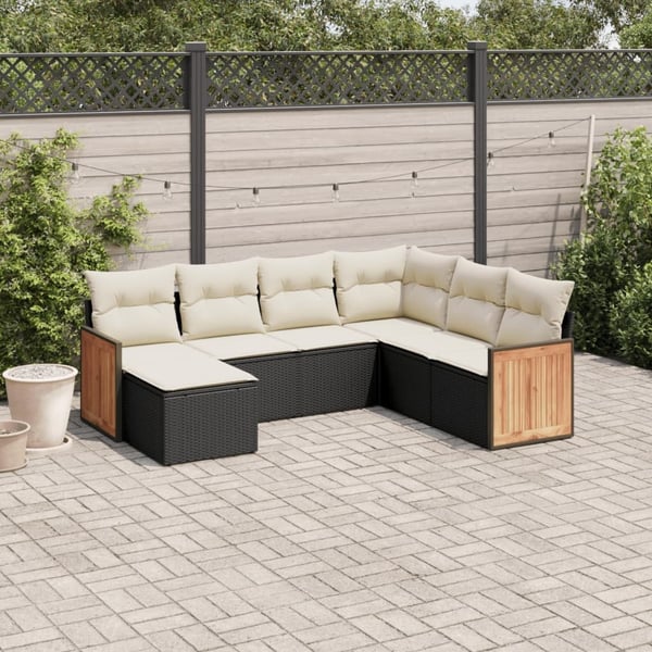 vidaXL sofasæt til haven 7 dele med hynder polyrattan sort