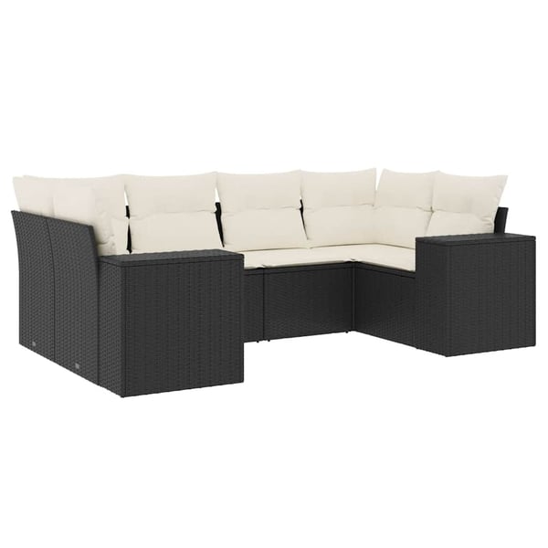 vidaXL sofasæt til haven 6 dele med hynder polyrattan sort