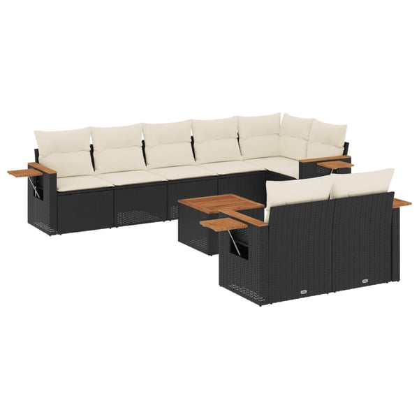 vidaXL sofasæt til haven 9 dele med hynder polyrattan sort