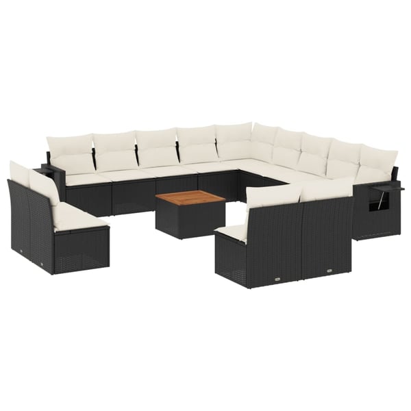 vidaXL sofasæt til haven 14 dele med hynder polyrattan sort