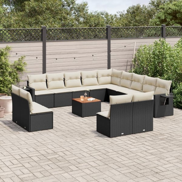 vidaXL sofasæt til haven 14 dele med hynder polyrattan sort