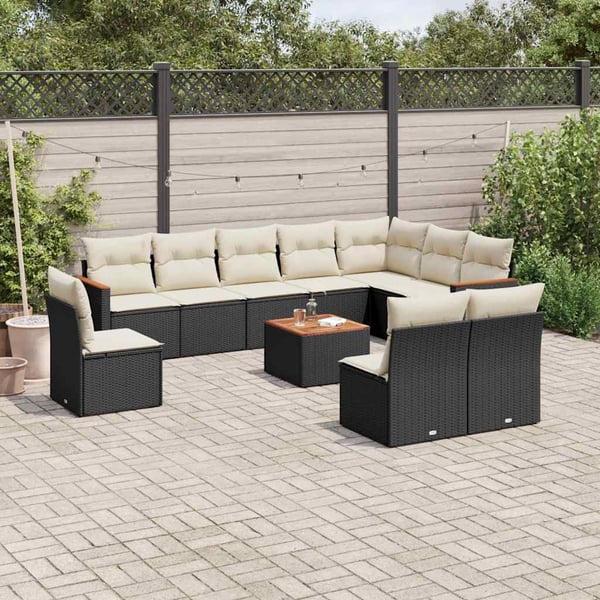 vidaXL sofasæt til haven 11 dele med hynder polyrattan sort