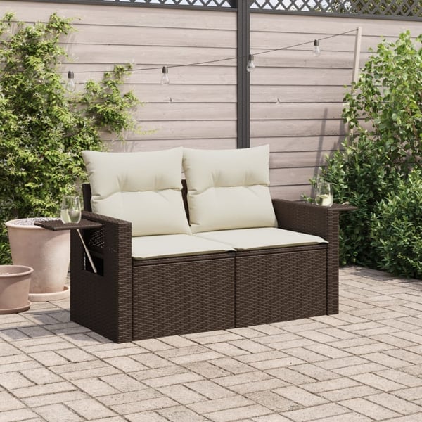 vidaXL 2-personers havesofa med hynder polyrattan brun